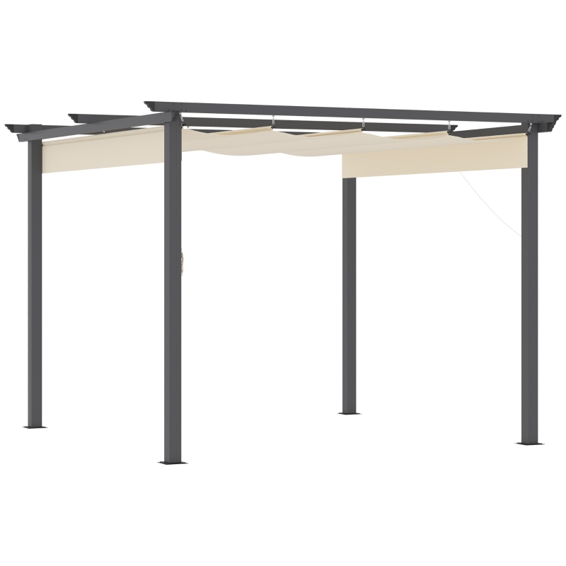 Outsunny 10' x 10' Retractable Pergola Canopy, Patio Gazebo, Sun Shelter with Aluminum Frame for Outdoors, Cream White