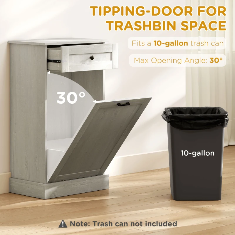 HOMCOM Kitchen Tilt Out Trash Bin Cabinet Free Standing Storage Cabinet with Drawer, Light Gray