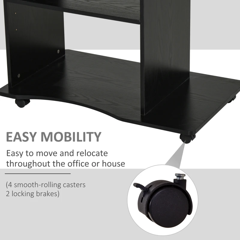 HOMCOM Computer Desk Cart, Mobile Small Office Workstation with Slide-Out Keyboard Tray, Adjustable Shelf, & CPU Stand, Black
