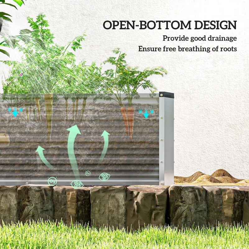 Outsunny 6' x 1.5' x 1.3' Galvanized Raised Garden Bed, Elevated Large Metal Planter Box w/ Install Gloves, Light Grey