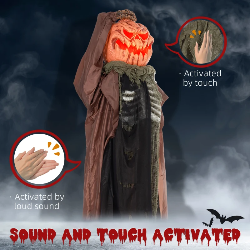 HOMCOM 6' Life Size Decoration Animatronic Skull Pumpkin Ghost Outdoor Halloween, Sound and Motion Activated
