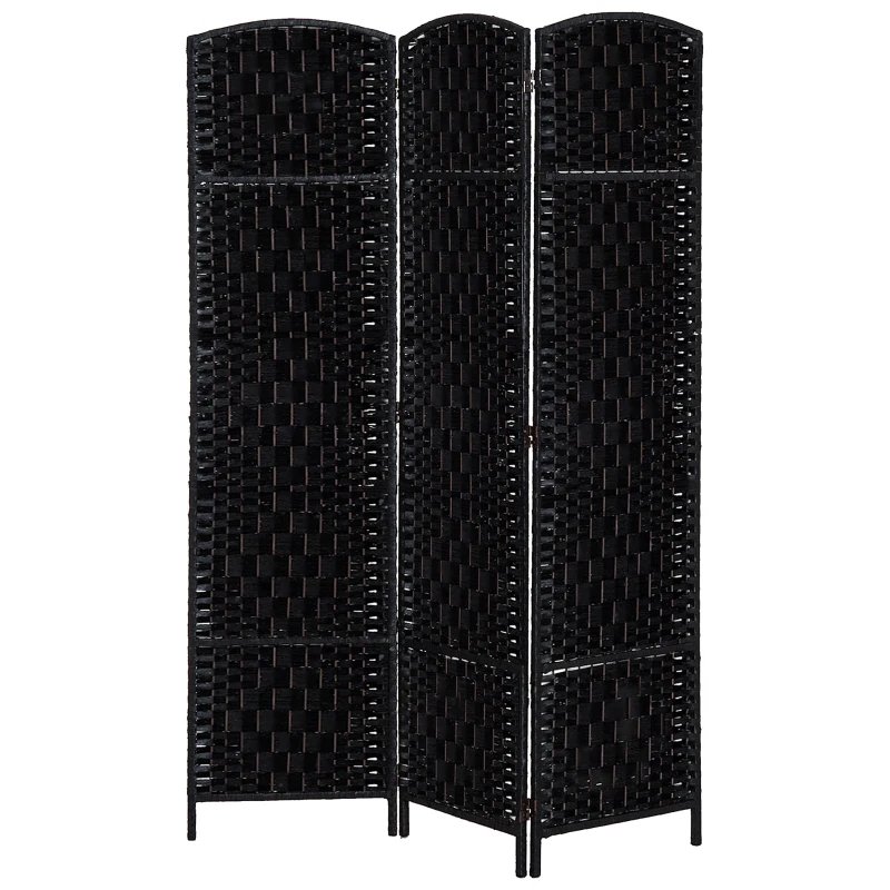 HOMCOM Room Divider 3 Panel, 6FT Tall Folding Privacy Screen, Freestanding Hand-Woven Partition for Room Separation with 360° Hinges, Paper Rope Diamond Weave, Black