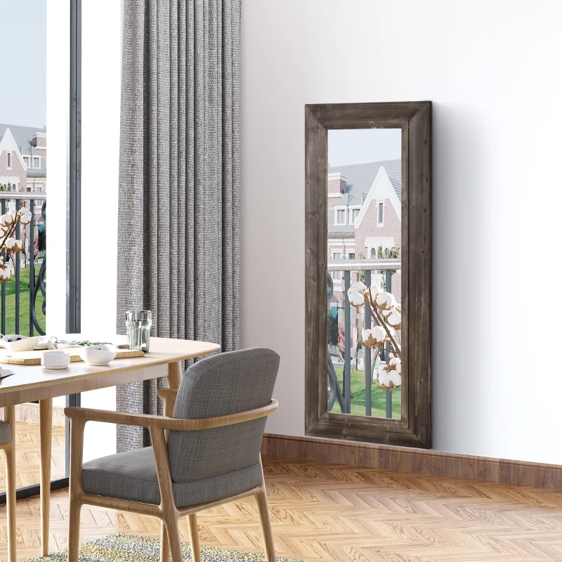 HOMCOM 59" x 23.5" Full Length Mirror, Farmhouse Wall Mount and Leaner Floor Mirror, Vertical and Horizontal for Bedroom, Dark Brown