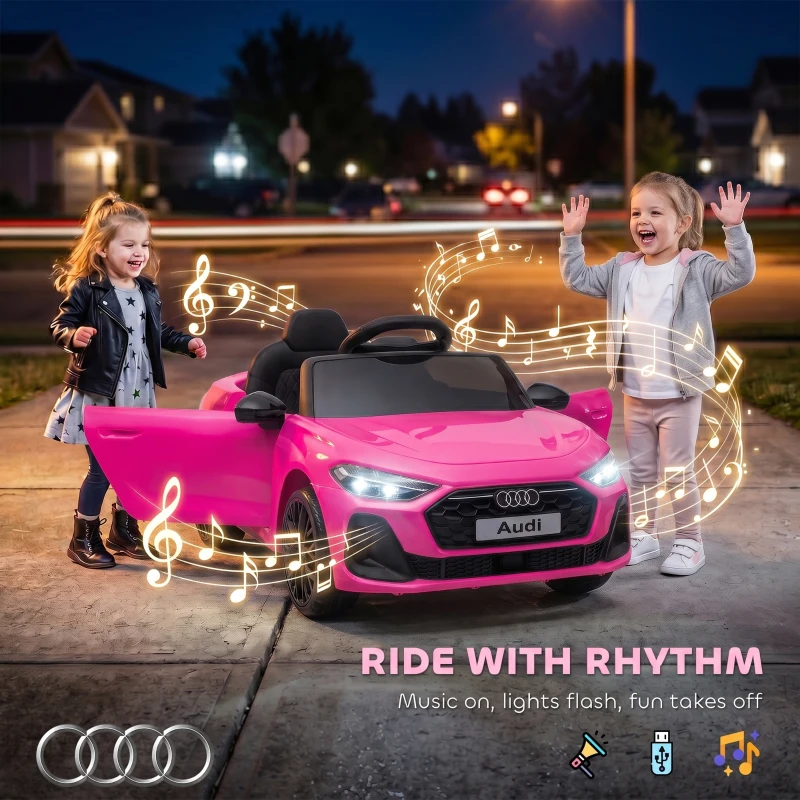 Qaba Audi A5L Licensed Electric Ride on Car for Kids 3-6 with Remote Control Dual Motors 4-Wheel Suspension Music, Pink