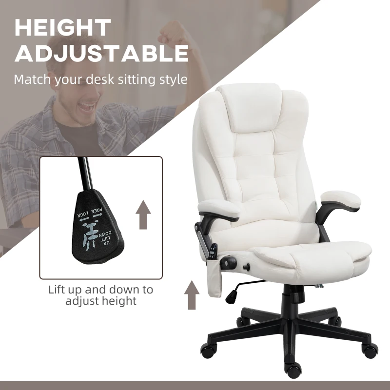 Vinsetto 6 Point Executive Office Chair with Heat, Velvet High Back Vibrating Massage Office Chair, Cream White