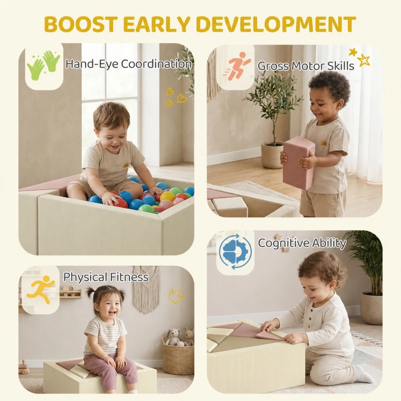 Qaba Toddlers Climbing Toys, 9-Piece Foam Climbing Blocks with Tangram Play, Washable Covers for Crawling or Ball Pit Play