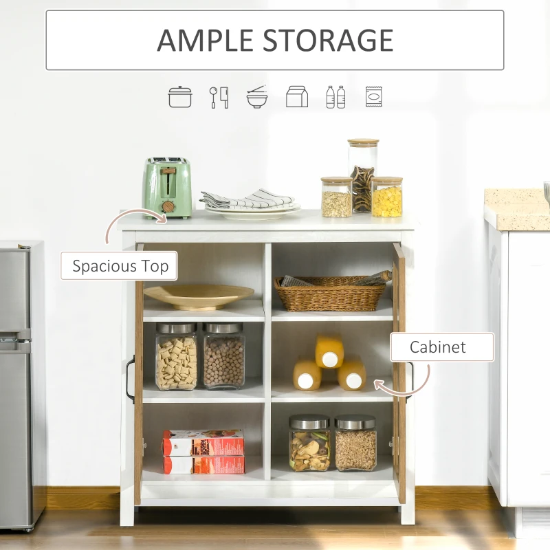 HOMCOM Sideboard Buffet Cabinet, Glass Door Kitchen Cabinet with Storage,  Accent Entryway Cabinet with Adjustable Shelf for Living Room, Distressed White