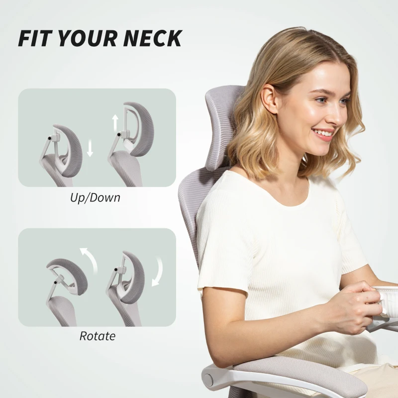 HOMCOM Ergonomic Office Chair, Mesh Reclining Desk Chair with Adjustable Lumbar Support, Headrest, Grey