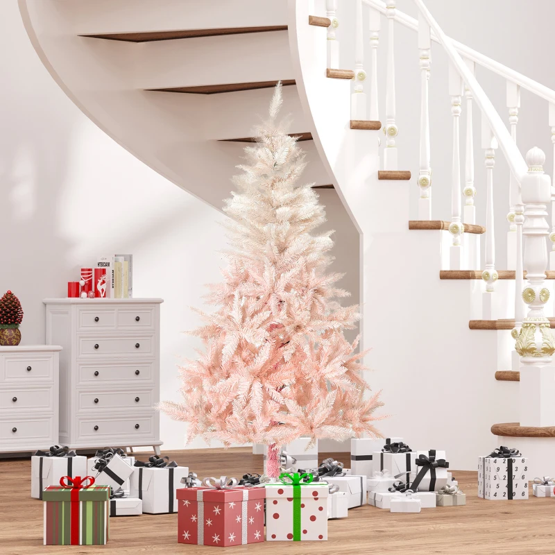 HOMCOM 5ft Artificial Christmas Tree Home Decoration Automatic Open  White and Pink