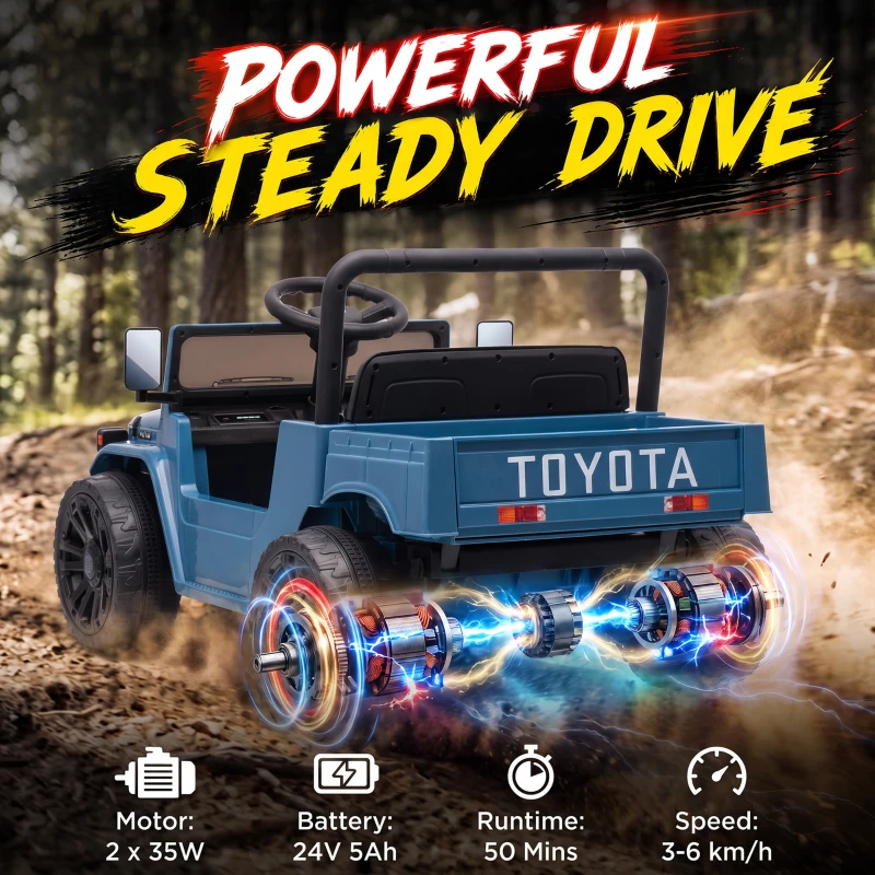 Qaba Licensed Toyota Pickup Ride on Truck, 24V Kids Electric Car with Dual Motors, Up to 3.7MPH for Kids 3-8 Years Blue