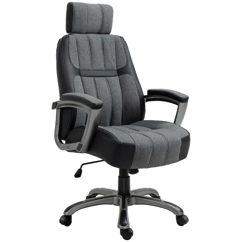 Vinsetto High-Back Home Office Chair 400lbs with Wide Seat, Linen PU High-Back Home Chair, Computer Desk Chair with Adjustable Height, Swivel Wheel, Black/Grey