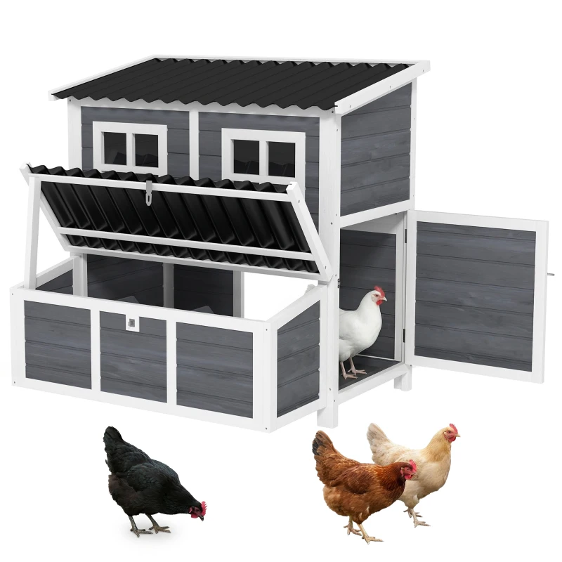 PawHut Wooden Chicken Coop with Nesting Box, Pull-Out Tray, Waterproof Roof, 39" Chicken House for 2-4 Chickens, Rabbits