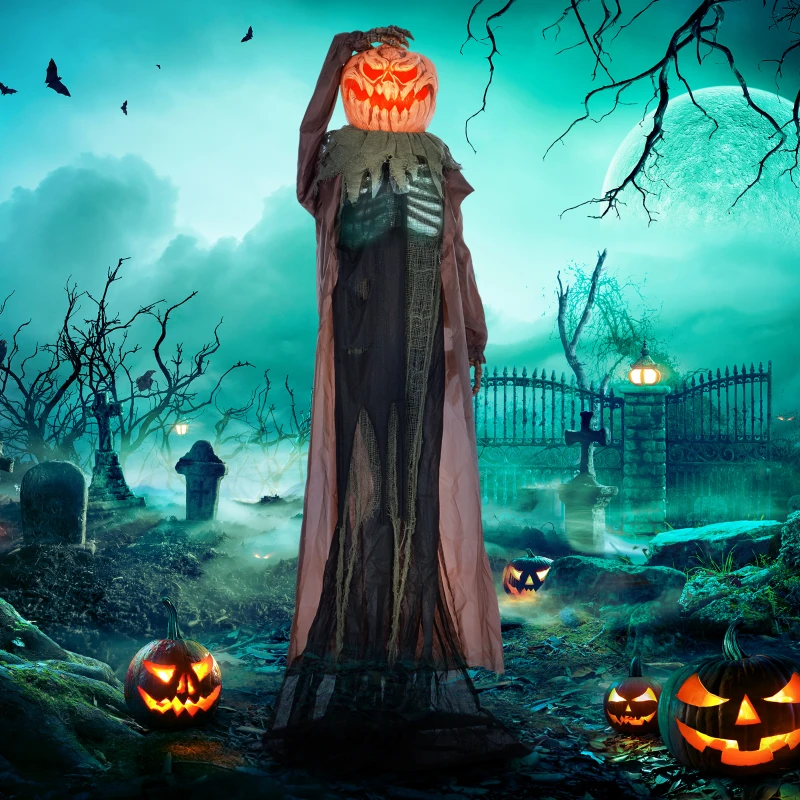 HOMCOM 6' Life Size Decoration Animatronic Skull Pumpkin Ghost Outdoor Halloween, Sound and Motion Activated
