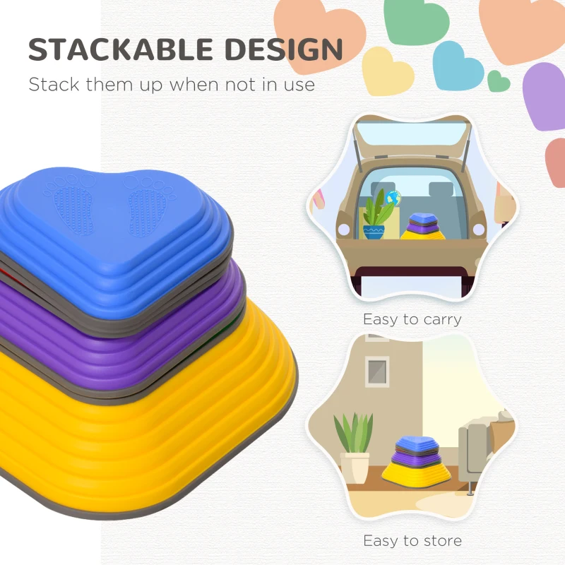 Qaba 6PCs Non-Slip Stackable Kids Stepping Stones, Heart-Shaped