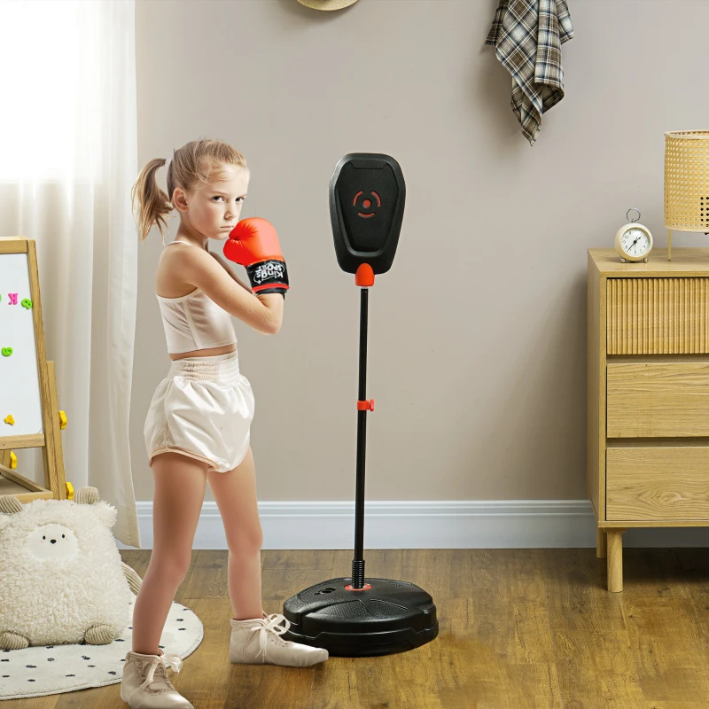 Qaba Kids Punching Bag with Stand & Boxing Gloves for Boys & Girls Ages 5-10, Black