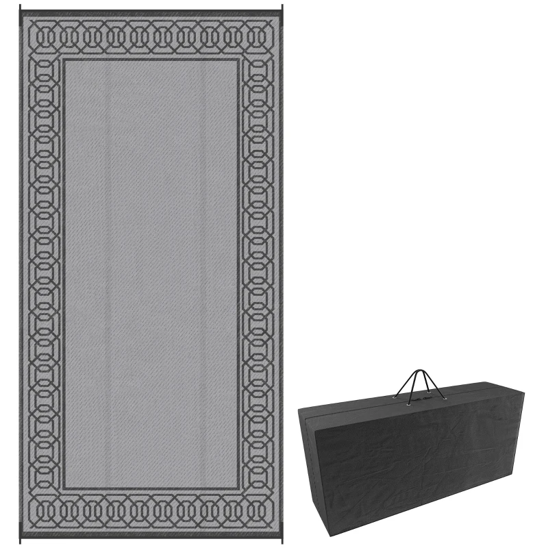 Outsunny RV Mat, Outdoor Patio Rug / Large Camping Carpet, 9' x 18', Waterproof Plastic Straw, Reversible, Black & Gray Border