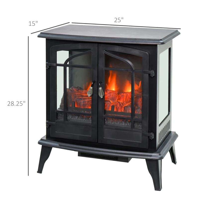 HOMCOM Electric Fireplace Heater, Fireplace Stove with Realistic LED Flames and Logs, Remote Control and Overheating Protection, 1400W, Black