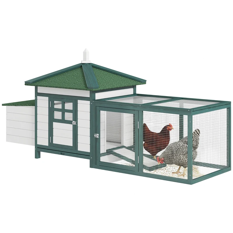 PawHut 77" Chicken Coop Hen House Rabbit Hutch Poultry Cage Pen Outdoor Backyard with Nesting Box Run Green