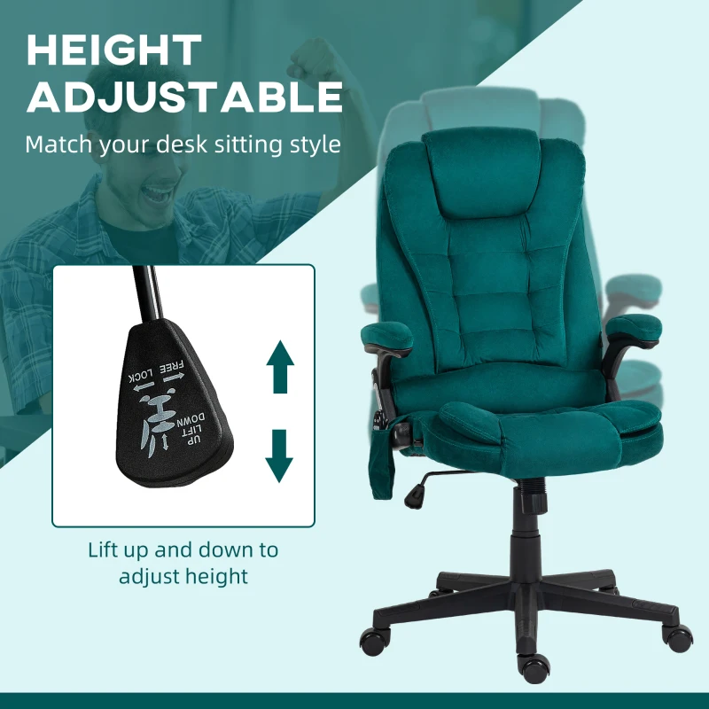 Vinsetto 6 Point Executive Office Chair with Heat, Velvet High Back Vibrating Massage Office Chair, Dark Green