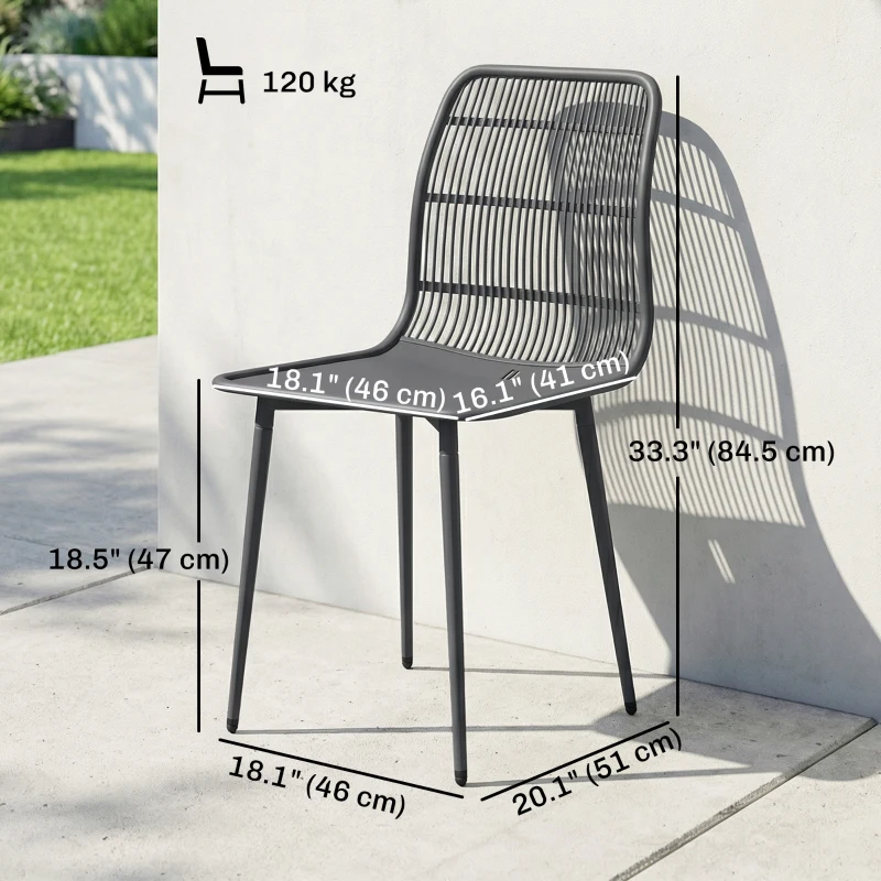 Outsunny Outdoor Dining Chairs Set of 4, Patio Chairs with Slotted Backrest, Grey