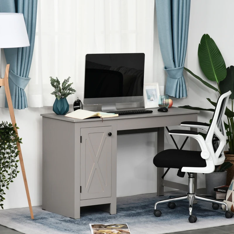 HOMCOM Home Office Writing Desk with Lower Storage Cabinet and X Bar Metal Frame, Grey