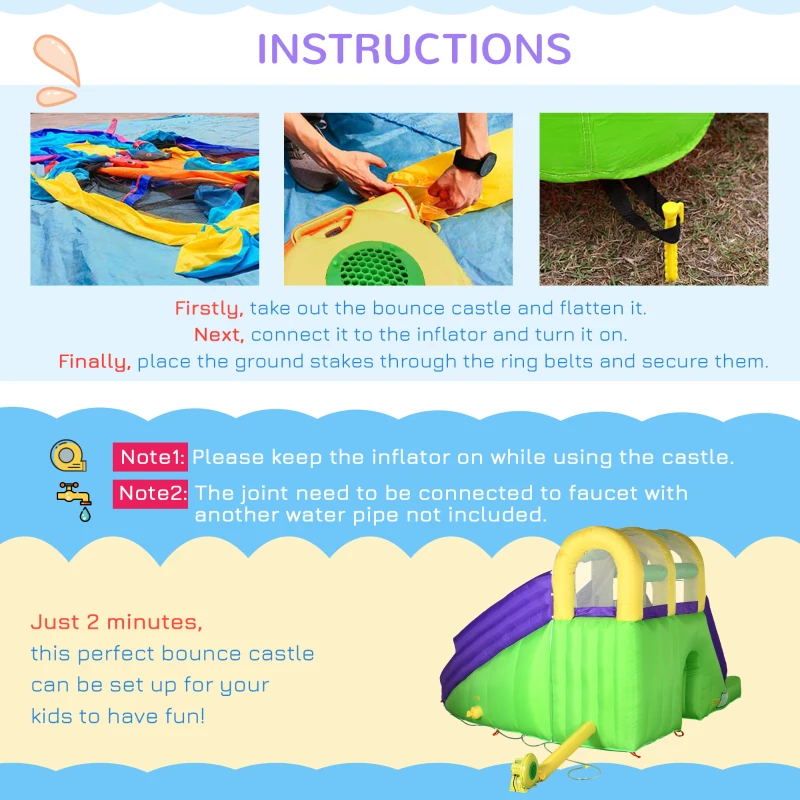 Outsunny 5-in-1 Inflatable Water Slide, Kids Castle Bounce House with Slide, Basketball, Pool, Water Cannon, Climbing Wall Includes Carry Bag, Repair Patches, 680W Air Blower