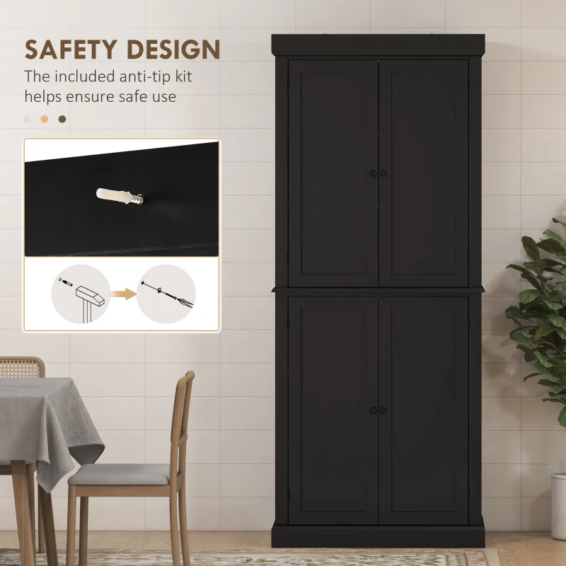 HOMCOM 72.5" Freestanding Kitchen Pantry Cabinet with 4 Doors, Black