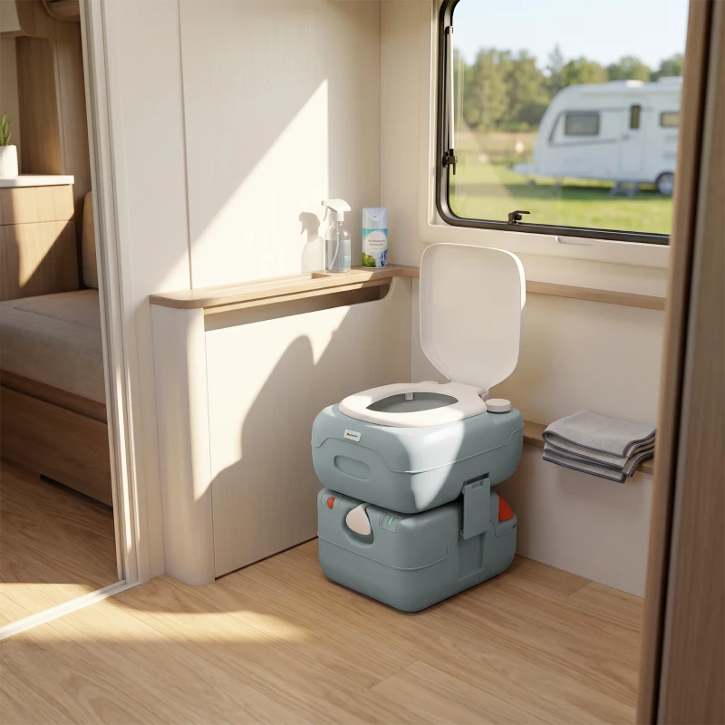 Outsunny Porta Potty, 5.8 Gallon Portable Toilet with Level Indicator and Anti-Leak Pump for Camping, Boating, Hiking, Travel, RV