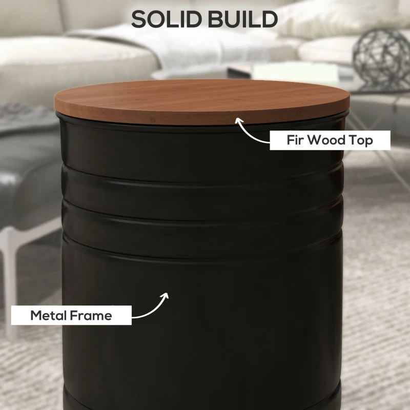 HOMCOM Round Storage Ottoman Set of 2, Nesting Ottomans with Wooden Lid, Metal Frame and Hidden Storage Space for Bedroom