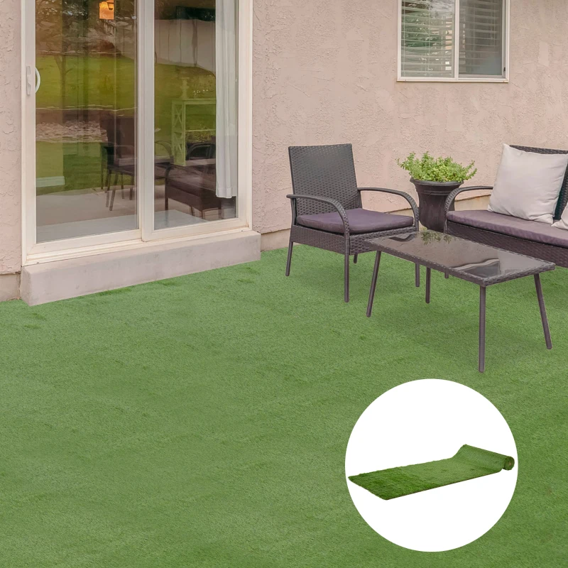 Outsunny 13' x 3.3' Synthetic Artificial Grass Turf Realistic Fake Thick Grass with UV Protection & Drain Holes, Outdoor Easy to Clean Lawn Pet Turf with High Density, 1.6'' Height
