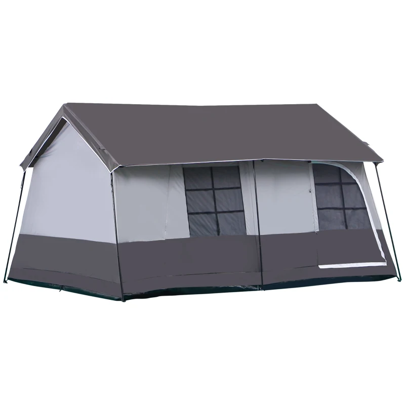 Outsunny Large Camping Tent with 10 Person Floorspace, Rain Cover & Breathable Mesh Roof, Cabin Tent 8 Person Size, Big Family Tent Camping Accessory, Gray
