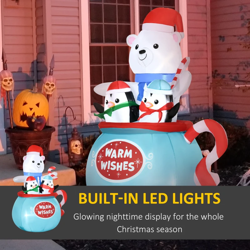 Outsunny 5ft Christmas Inflatables Outdoor Decorations Blessed Polar Bear and Penguins in the Cup