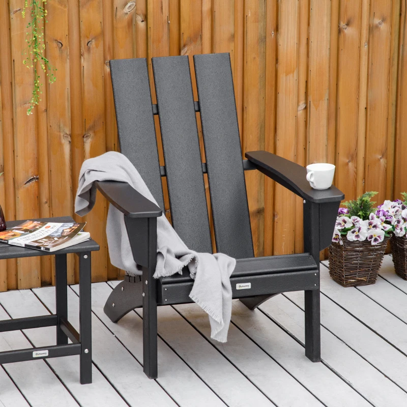 Outsunny Patio Adirondack Chair, Outdoor HDPE Fire Pit Chair, Weather Resistant Outdoor Chair with High-back, Patio Chair for Deck, Garden, Backyard, Black