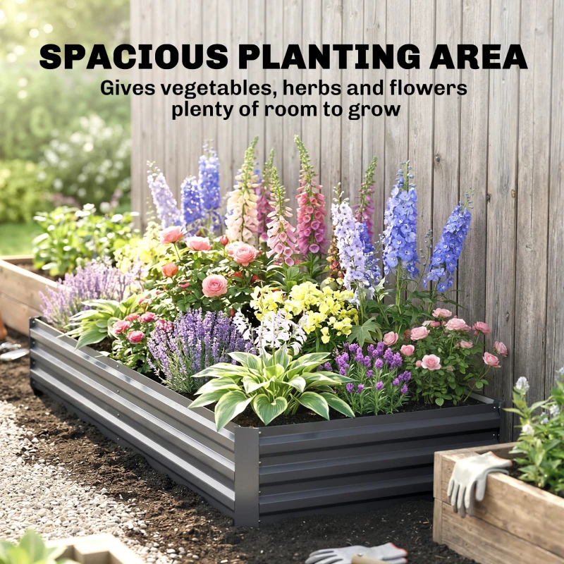 Outsunny 95" x 36" x 12" Galvanized Raised Garden Bed, Easy DIY and Cleaning for Growing Flowers, Herbs, Succulents, Gray