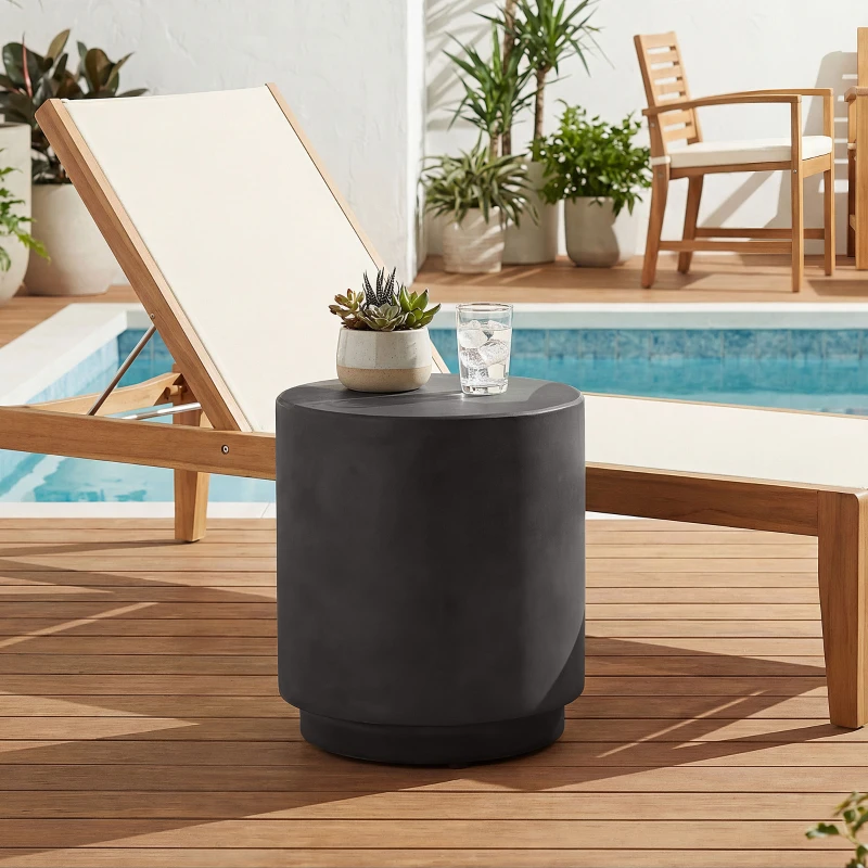 HOMCOM Lightweight Accent Table with Concrete Finish Round Side Table, Dark Gray