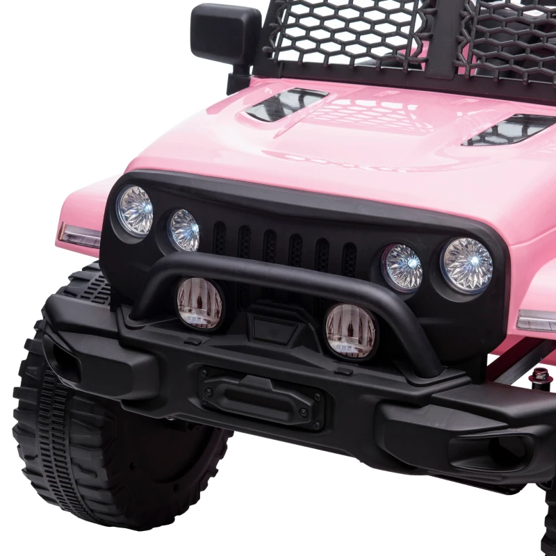 Aosom 12V Kids Ride On Truck with Parent Remote Control, Battery Powered Electric Car with Spring Suspension, Adjustable Speed, LED Lights and Horn, Pink
