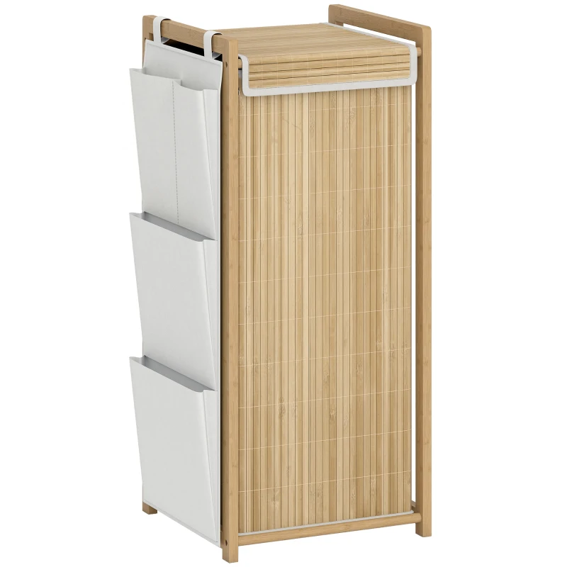 HOMCOM Bamboo Laundry Hamper with Removable Drawstring Bag and Side Storage Pockets, 20 Gal, Natural