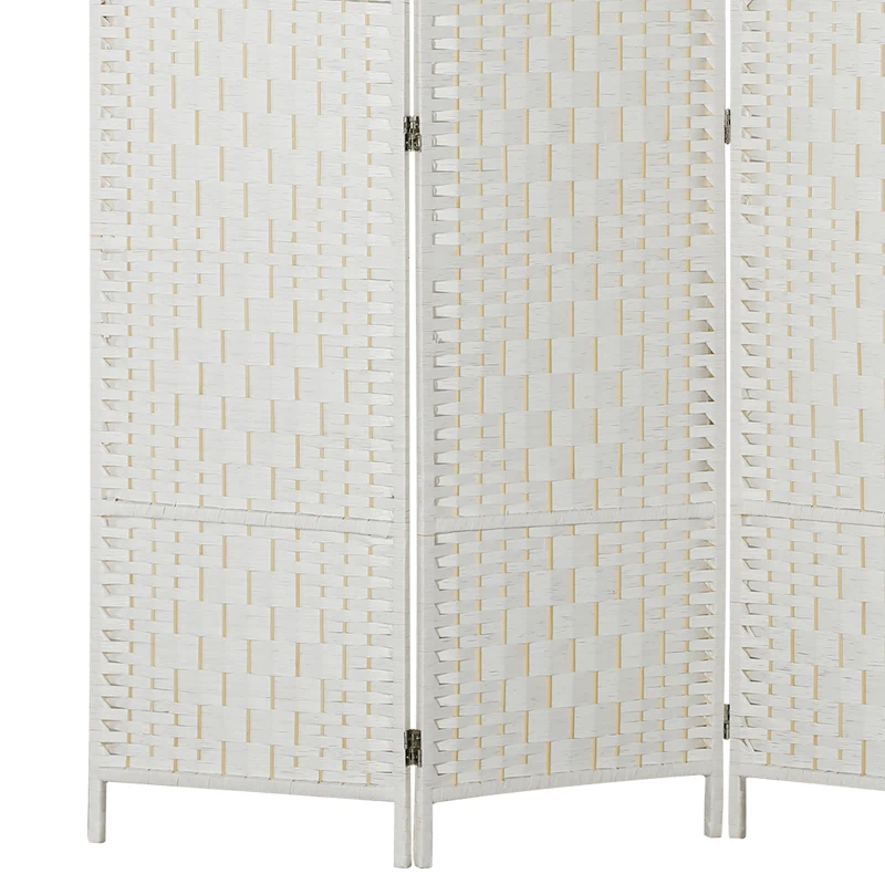 HOMCOM Room Divider, 3 Panel Folding Privacy Screen, 6FT Tall Portable Weave Partition Wall Divider for Bedroom, White