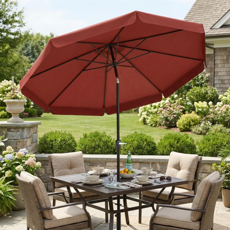 Outsunny 8.5 ft Outdoor Market Table Umbrella, Round Patio Umbrella with Tilt and Crank for Garden, Backyard, Deck, Wine Red