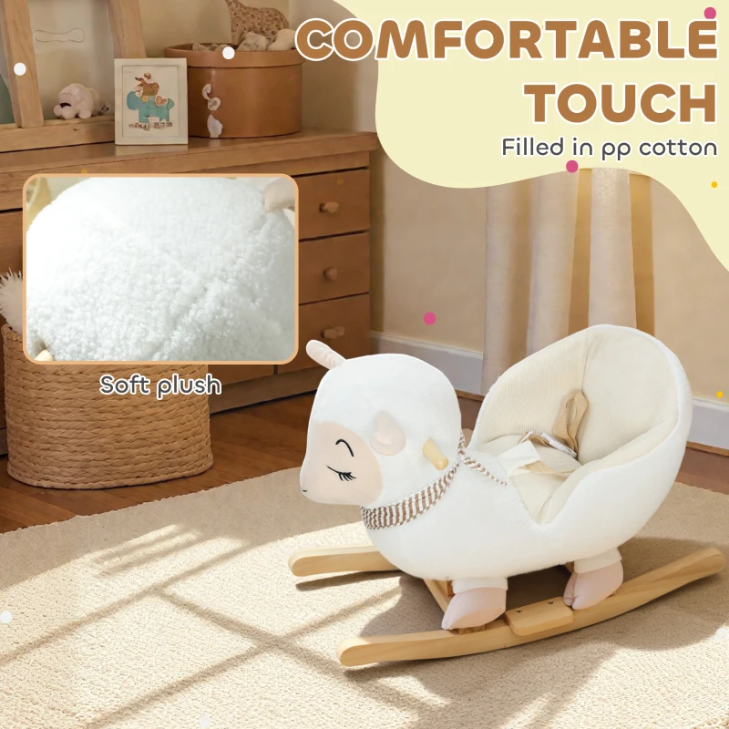 Qaba Baby Rocking Horse, Sheep Rocking Horse with Lullaby Song for Toddlers 18–36 Months, White