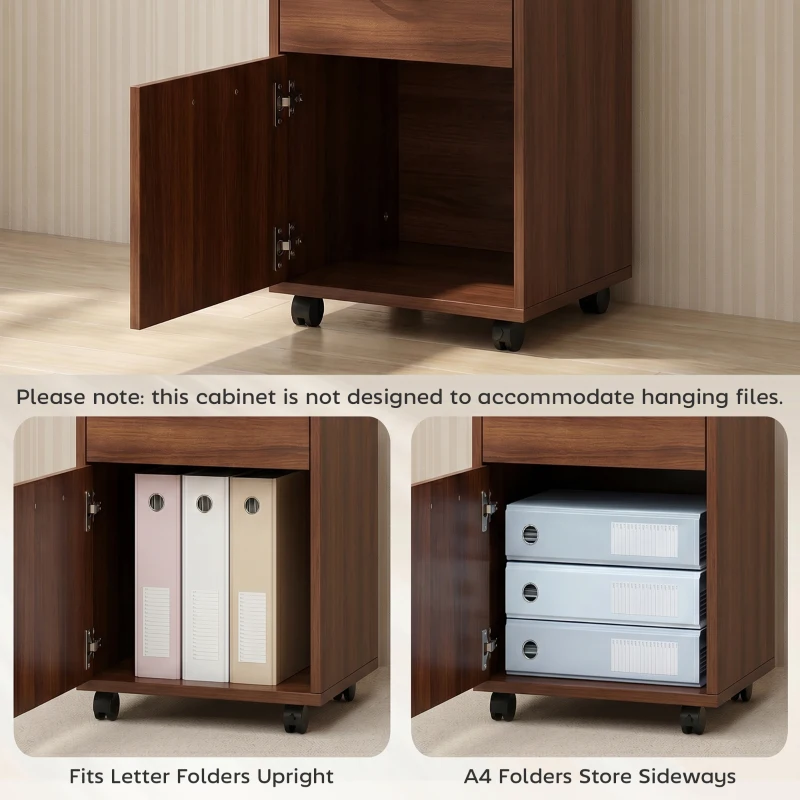 HOMCOM Mobile Storage Cabinet Organizer with Drawer and Cabinet, Printer Stand with Castors, Brown