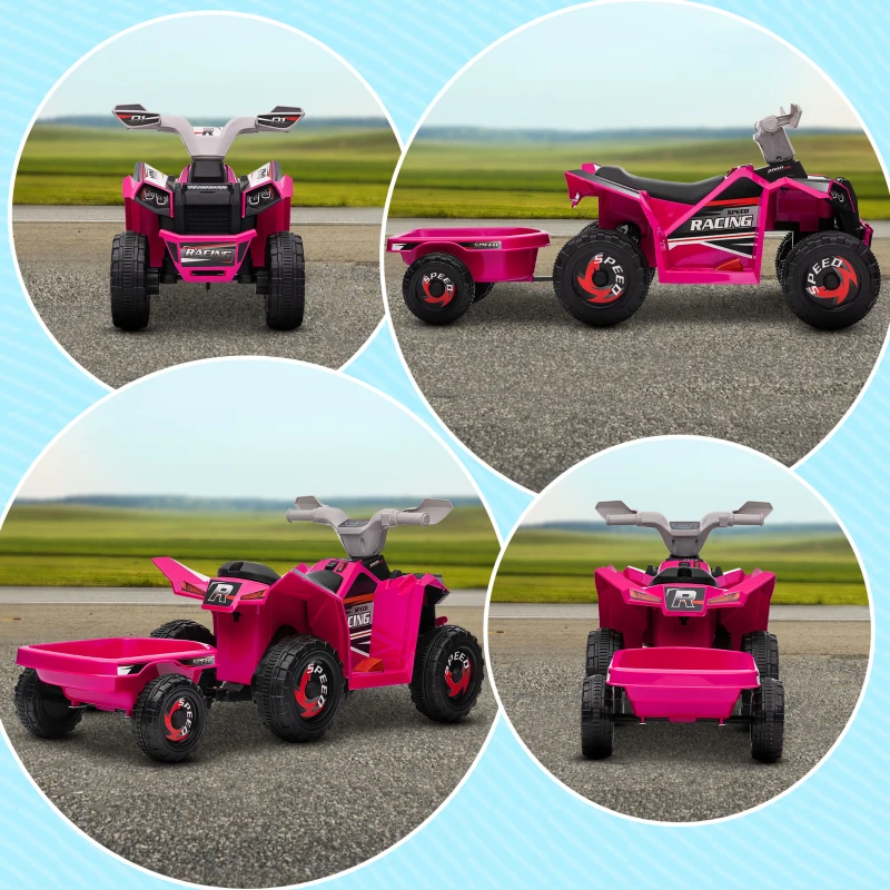 Aosom 6V Electric Toy Car with Back Trailer, Forward Backward, Wear-Resistant Wheels for Ages 18-36 Months, Pink