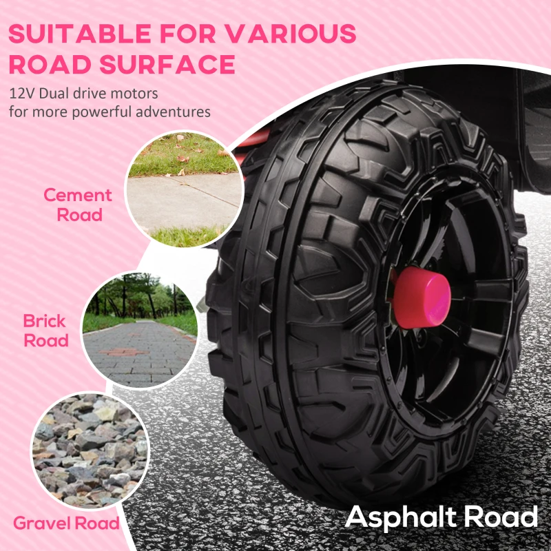 Qaba 12V Kids ATV with Spring Suspension, Forward & Reverse, LED Lights, Music, MP3, Pink