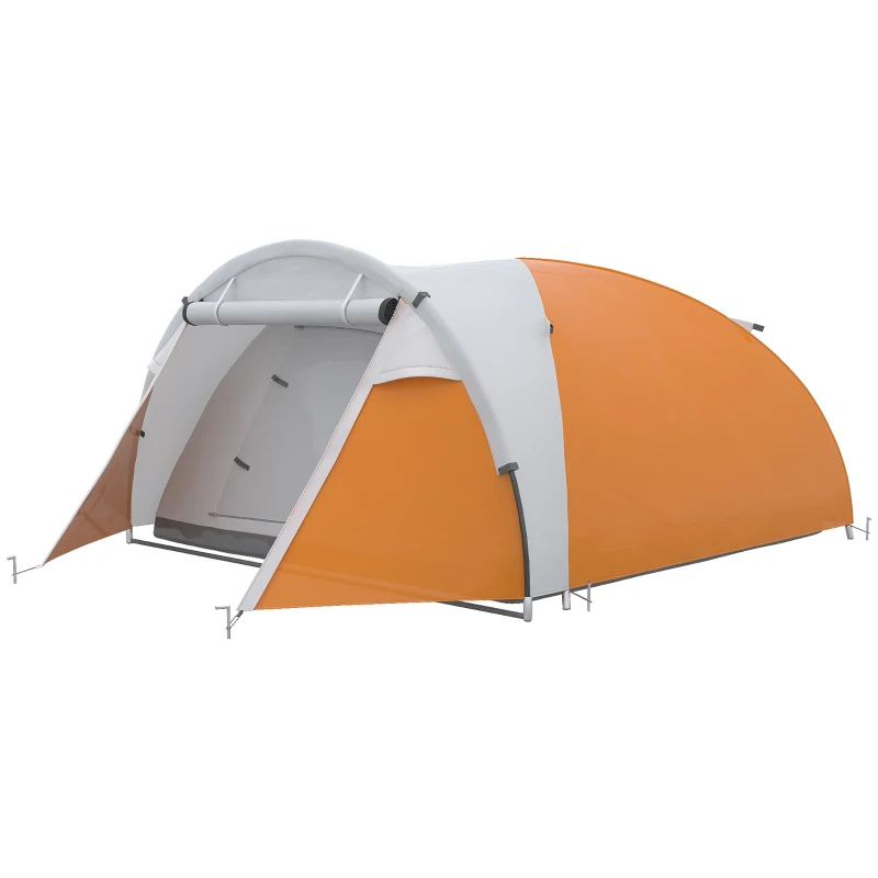 Outsunny Outdoor Camping Tent for 4 People, Waterproof Compact Portable Camping Travel Gear, 2 Doors, Hook for Light, Orange