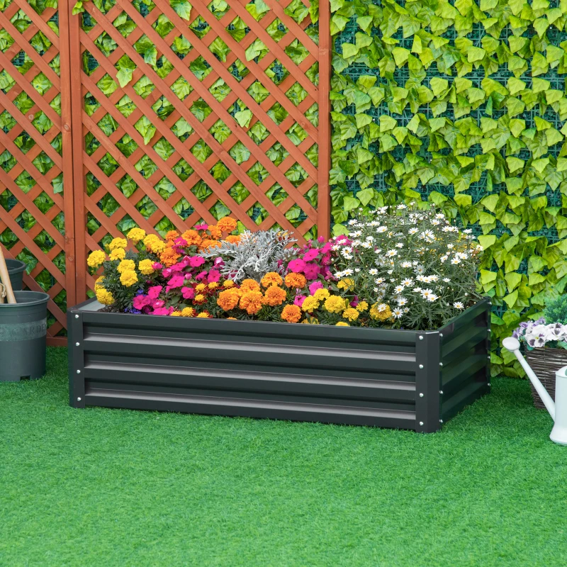 Outsunny Galvanized Raised Garden Bed, 4' x 2' x 1' Metal Planter Box, for Growing Vegetables, Flowers, Herbs, Succulents, Gray