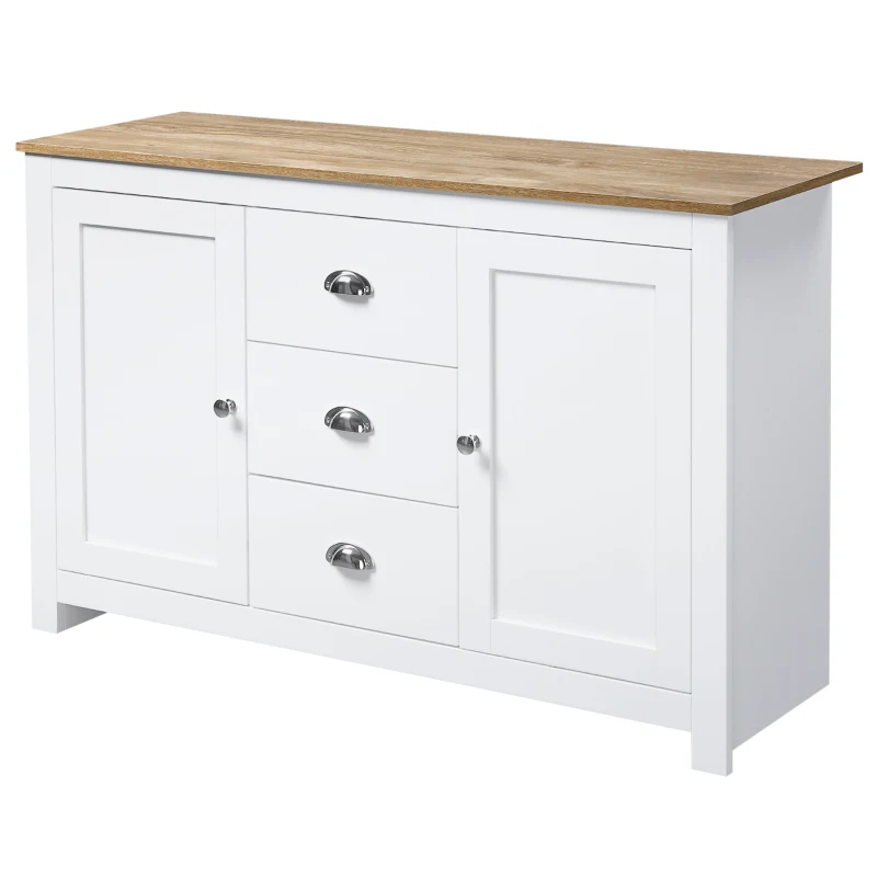 HOMCOM Kitchen Sideboard with Adjustable Shelves, Dining Buffet Cabinet with 3 Storage Drawers, White