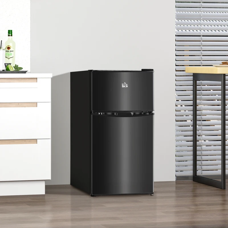 HOMCOM 3.2 Cu.Ft Mini Fridge with Freezer, Compact Refrigerator with Adjustable Thermostat, Black
