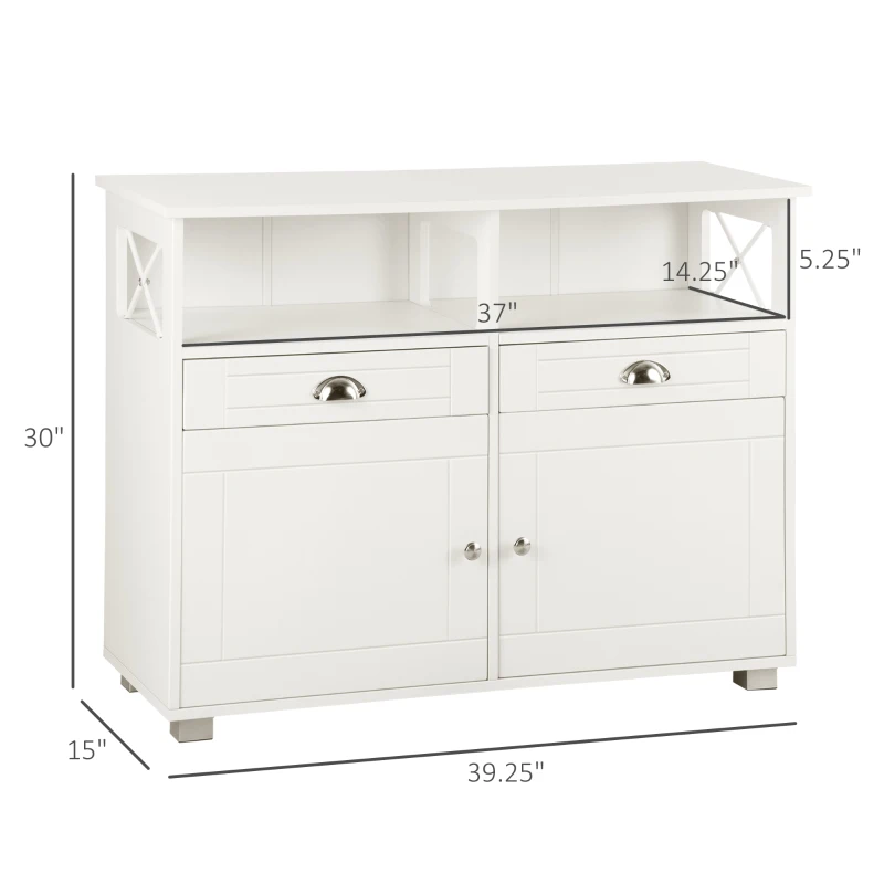 HOMCOM Sideboard Buffet Cabinet, Coffee Bar Cabinet, Kitchen Cabinet with Drawers, Large Tabletop, Crossbar Side Design, White