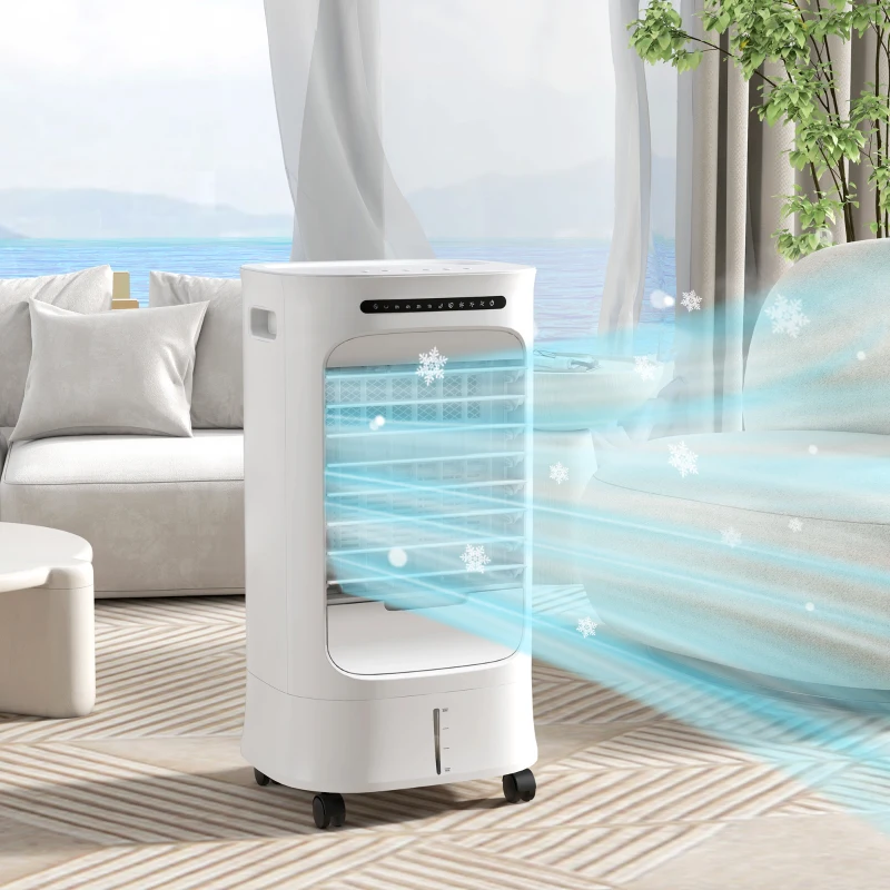 HOMCOM Mobile Air Cooler with Ice Packs, Ice Cooling Fan Water Humidifier Unit with Remote, Timer, Oscillating