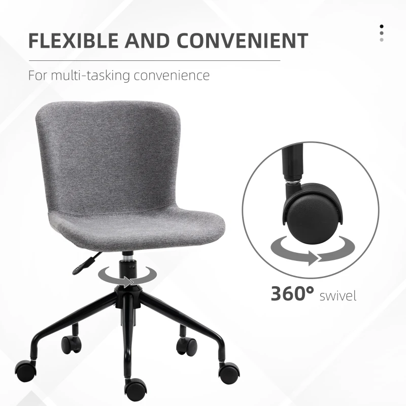 Vinsetto Home Office Chair, Swivel Task Chair with Adjustable Height and Armless Design for Small Space, Living Room, Bedroom, gray